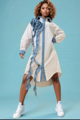 Ruffle Flower Shirt Dress