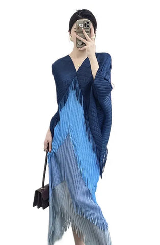 Pleated Tassel Batwing Fringe Dress