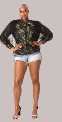 Tulle Bow Camo Blouse