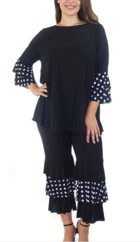 Black Crop Dot Pant Set