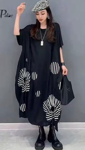 Black and White Short Sleeve Dress