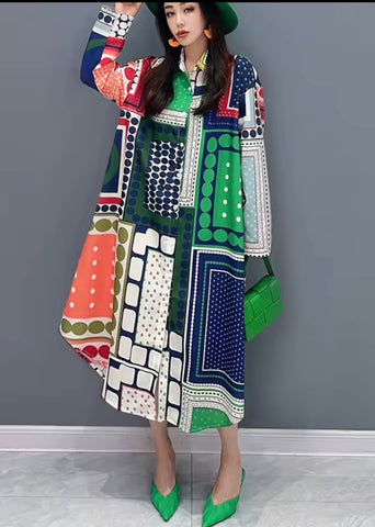Multiprint Button Down Dress