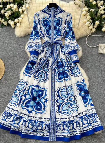 Royal and White Maxi Dress