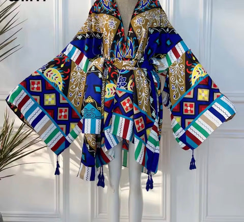 Blue Print Midi Kimono