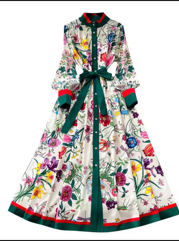Red and Green Print Maxi Dress